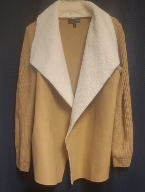 Cozy Taupe Sherpa-Lined Cardigan Sweater